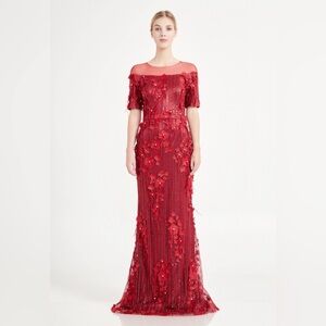 Short Sleeve Maxi Tulle Mermaid Regular Burgundy Wedding Guest Dress